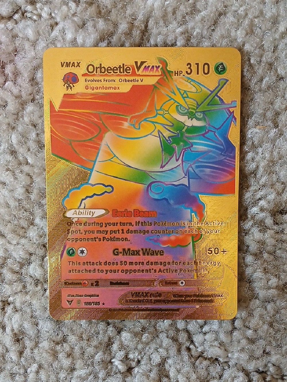 Pokemon Orbeetle VMAX Rainbow Gold Holo Trading Card